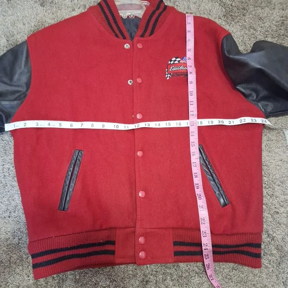 Edelbrock Racing Varsity Lettermen's Embroidered Wool Blend Leather Jacket-L-USA - Picture 11 of 11